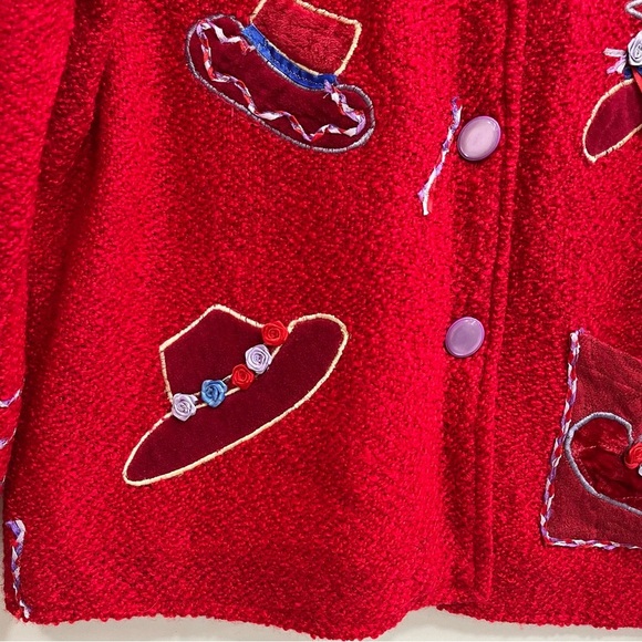 Parsley & Sage Red Hat Society Applique Jacket Button Front Long Sleeve Large - Picture 4 of 11